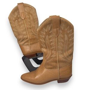Chilis Lizard‎ Western Cowboy Boots Beige Leather 98773 Women's 5.5